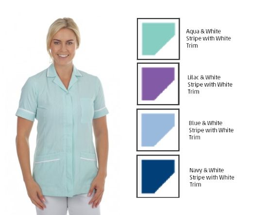 Picture of Stripe Zip Front Tunic - Aqua& White Stripe with White Trim
