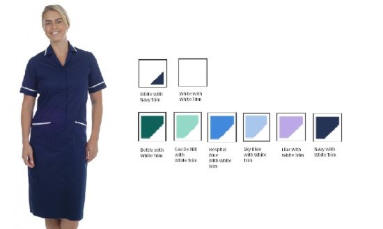 Picture of Stud Dress Polycotton - Sky with White Trim