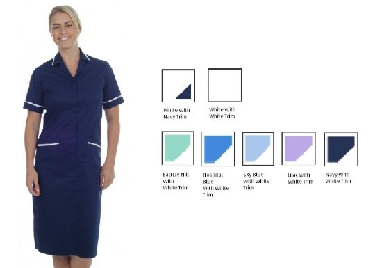 Picture of Zip Dress Polycotton - Sky with White Trim