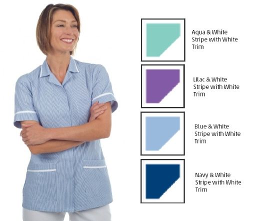 Picture of Stripe Stud Front Tunic-Lilac & White Stripe with White Trim